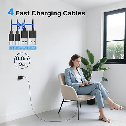 2 Pack 180W USB C Charger Block, Foldable 4-Port GaN Super Fast Charger USB C, Dual 65W Type C Charging Block, Laptop Fast Charging Adapter for MacBook Pro/Air, iPad, iPhone, Samsung Galaxy Black