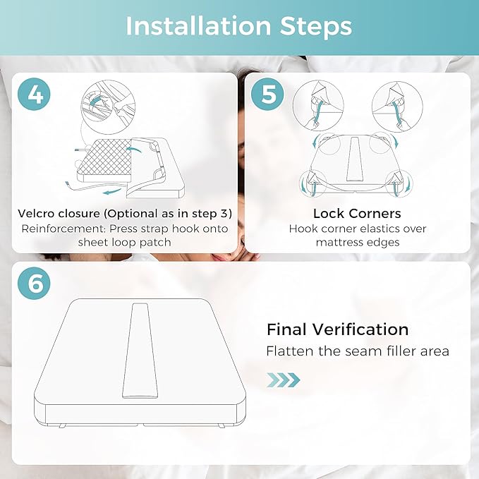 Sheet-Style Bed Bridge Connector for Twin to King Mattresses - Removable Foam Gap Filler with Locking Straps (Also Fits Twin XL/King)