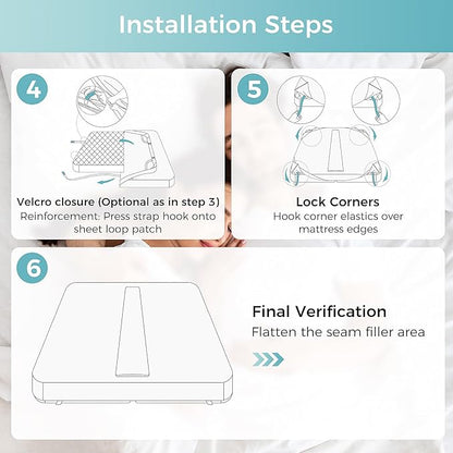 Sheet-Style Bed Bridge Connector for Twin to King Mattresses - Removable Foam Gap Filler with Locking Straps (Also Fits Twin XL/King)