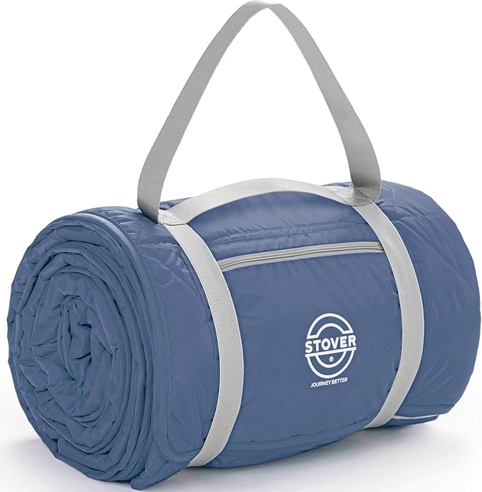 STOVER Large Waterproof Outdoor Stadium Blanket– Extra Thick Soft Fleece Camping Blanket for Travel, Picnics, Sports, Dogs– 79"x55", Warm, Windproof, Sand-Proof, Lightweight, Packable (Glacier Blue)