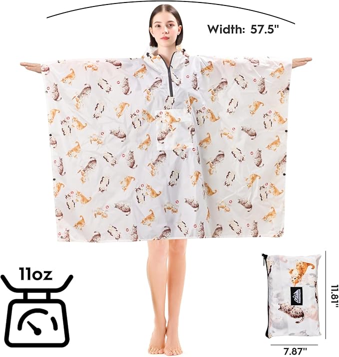 Bruvoalon 3-in-1 Rain Poncho with 1/4 Zip & Chest Pocket, Waterproof, Sunshade, Ground Mat for Adults & Youth Emergency