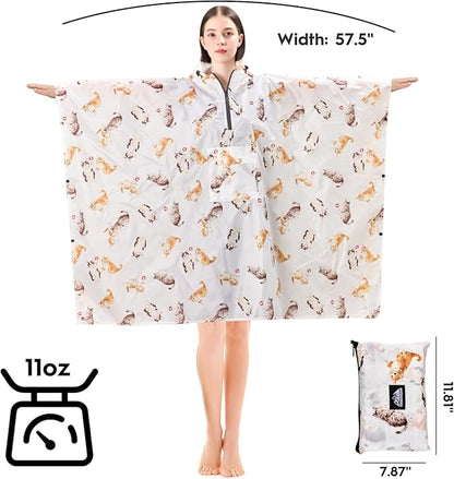 Bruvoalon 3-in-1 Rain Poncho with 1/4 Zip & Chest Pocket, Waterproof, Sunshade, Ground Mat for Adults & Youth Emergency
