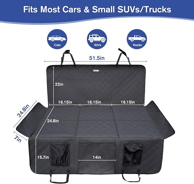 Back Seat Extender for Dogs- Hard Bottom Car Seat Cover for Pets, Heavy-Duty 900D Waterproof Non-Slip Dog Hammock for Most Cars, SUVs, & Small Trucks (Black, Regular)
