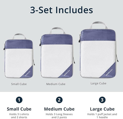 Compression Packing Cubes 3 Set, Compressible Space-Saving Packing Cubes for Travel - Compression Bags, Luggage Organizer, Travel Essentials for Women, Bluish Purple