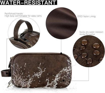 Elviros Toiletry Bag for Men, Large Travel Shaving Dopp Kit Water-resistant Bathroom Toiletries Organizer PU Leather Cosmetic Bags Fathers Day Gift (Medium, Chocolate)