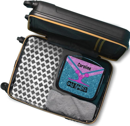 Custom Travel Toiletry Bag with Hanging Hook Cheerleading, Spacious Waterproof Toiletry Bag for Women for Travel Accessories, Toiletries Essentials Lake Blue Pink Cheer Shiny Glittering