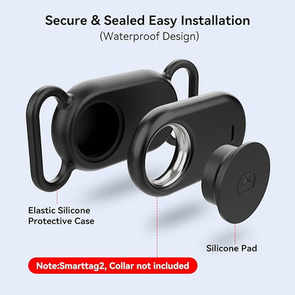 Dog Collar Holder(2 Pack) for Galaxy Smarttag2, Waterproof Silicone Case for Pet Cat, Anti-Lost Scratch Resistant Protective Cover Accessory for Samsung Galaxy Smart tag2 (Black/Olive Green)