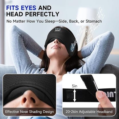 TOPOINT Sleep Mask Headphones Bluetooth Wireless 5.4, Breathable Cotton Eye Mask for Sleeping Side Sleepers Travel Music Headsets with Microphone Handsfree Men Women