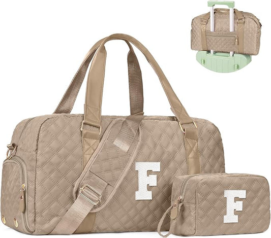 Initial Duffle Bag for Travel Women Girls Gift: Personalized Weekender bags, Dance Cheer bag Sports for Girl, Kid Gymnastics Bags, Birthday Gifts for Women Girls Kids Teens Mom Teacher