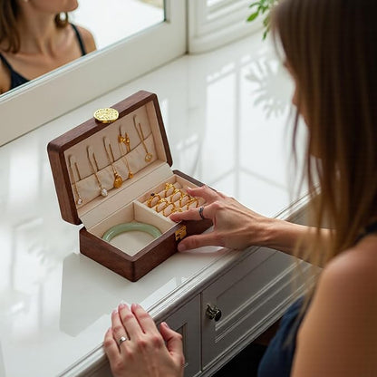 Travel Jewelry Case Wood Small Jewelry Box for Women Wood Jewelry Organizer Storage Holder For Earrings Rings Necklaces Velvet Wooden Jewelry Box With Lock