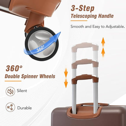 Merax Luggage Set 3 Piece Suitcase Set with 1 Cosmetic Case Expandable Spinner Wheels Vintage Luggage Sets(Brown,20"+24"+28")