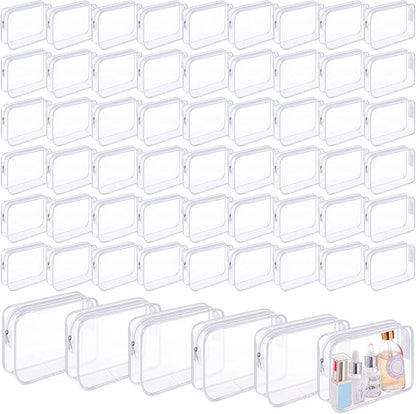Cunno 60 Pcs Clear Toiletry Bag TSA Approved Cosmetic Bag Bulk Makeup Bag Travel Carry Airport Airline Compliant Bag for Women Men Summer Vacation Salon Mother Gift(White)