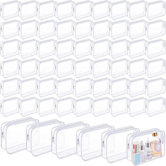 Cunno 60 Pcs Clear Toiletry Bag TSA Approved Cosmetic Bag Bulk Makeup Bag Travel Carry Airport Airline Compliant Bag for Women Men Summer Vacation Salon Mother Gift(White)