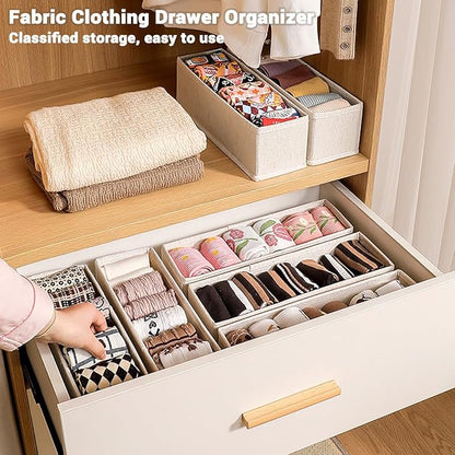 MURRI&MURRDI Mini Foldable Clothes Drawer Organizer 6 Pcs, Fabric Drawer Organizer for Nursery, Small Drawer Fabric Organizer for Clothing, Sock Underwear Bra Belt Tie Scarves Drawer (6 Light Beige)