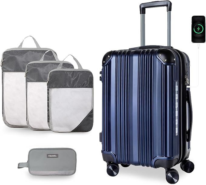 OUZZO 24 Inch Expandable Luggage Medium Checked Luggage Hardshell Suitcases with Double Spinner Wheels Lightweight Travel Luggage TSA Approved for Women Men Business Trip