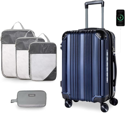 OUZZO 24 Inch Expandable Luggage Medium Checked Luggage Hardshell Suitcases with Double Spinner Wheels Lightweight Travel Luggage TSA Approved for Women Men Business Trip