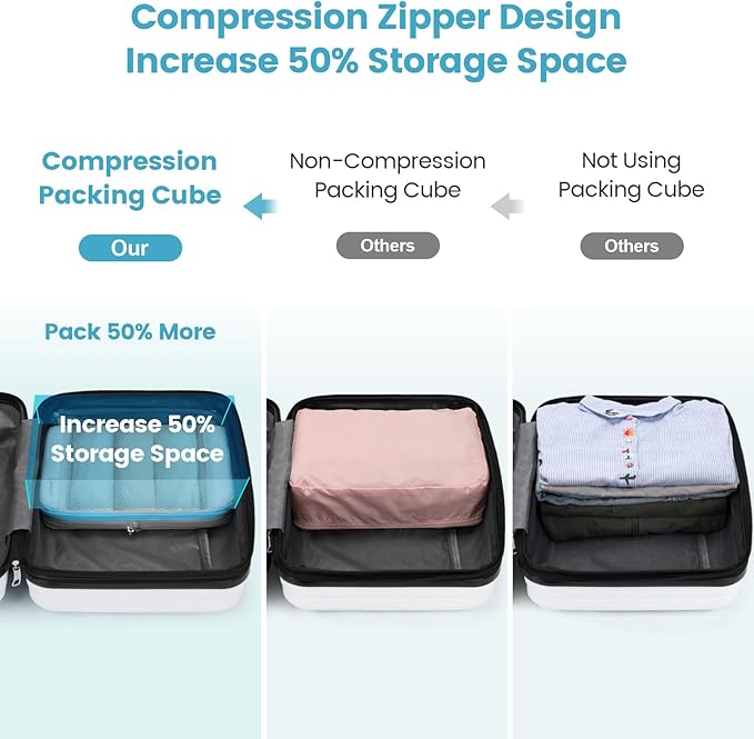 Cambond See Through Compression Packing Cubes Mesh - 4 Pack Mesh Packing Cubes for Travel Women, Lightweight Expandable Travel Bag Organizer Compression Cubes for Carry on Suitcase, White