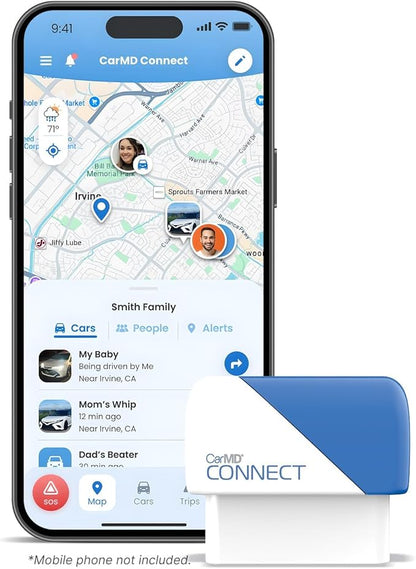 CarMD Connect – Real-Time Vehicle Location Sharing + Vehicle Health Monitoring | No Subscription | AI Auto Expert | Safety Alerts | Geofencing | Works on 1996+ OBDII Cars and Light Trucks
