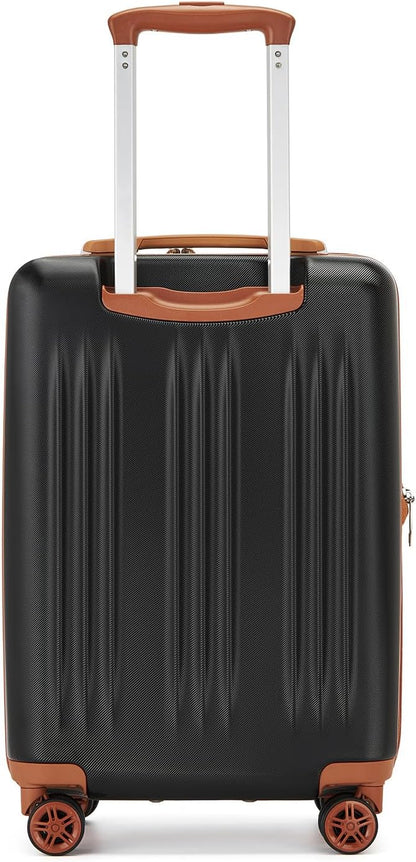 Kono Small 20 Inch Expandable Carry On Luggage with Quiet Spinner Wheels & TSA Lock, Scratch and Drop Resistant PC+ABS Hardside 22x14x9 Airline Approved Suitcase, Black & Brown