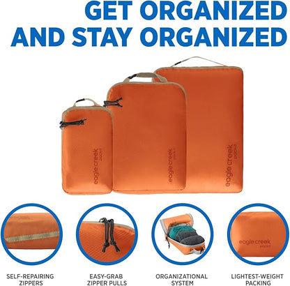 Eagle Creek Pack-It Isolate Cube Set - Packing Cubes for Stackable Storage - Convenient Top Handle - Easy Grab Zipper Pull - Mandarin - XS/S/M - 3