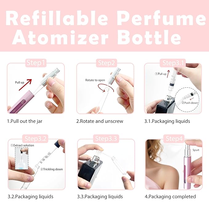 2 Pack Refillable Mini Perfume Atomizer Bottle，Portable Separate Bottles，Travel and Outings Spray Boxes Dispensers 5ml/0.2oz (Pink)