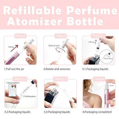 4 Pack Refillable Mini Perfume Atomizer Bottle，Portable Separate Bottles，Travel and Outings Spray Boxes Dispensers 5ml/0.2oz (Pink)