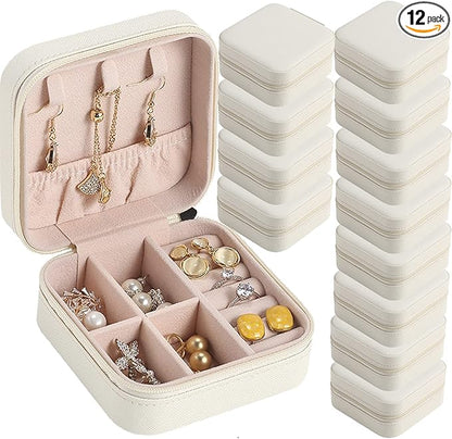 Travel Jewelry Case Bridesmaid Gifts Box,12 Pack Small Jewelry Box Mini Jewelry Organizer,PU Leather Portable Earring Storage Box for Women Girls Bridesmaid Proposal Gifts