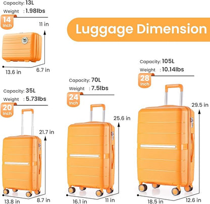 Merax Luggage Set 4 Piece Suitcase with Case Expandable Spinner Wheels Hardshell Airplane Approved Luggage Sets,Orange,14/20/24/28