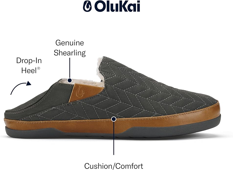 OLUKAI Hanohano Men's Slipper, Weather Resistant Waxed Canvas, Rubber Grip Soles for Inside & Outside Wear, Durable & Comfortable Slip-On