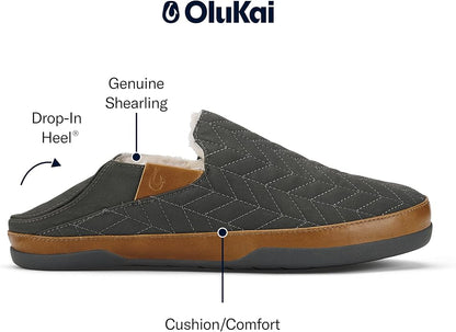 OLUKAI Hanohano Men's Slipper, Weather Resistant Waxed Canvas, Rubber Grip Soles for Inside & Outside Wear, Durable & Comfortable Slip-On
