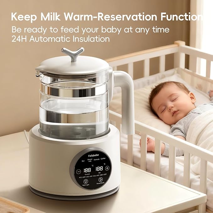 Baby Bottle Warmer, Baby Milk Warmer Glass Electric Kettle Boil, Formula Maker with Night Light, Accurate Temperature Control for Formula, Water Warmer instantly Low Noise Breastmilk,Boil Coffee,Tea