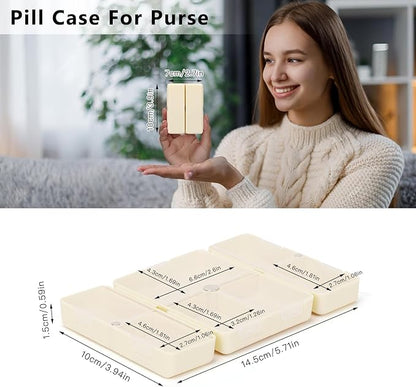 FYY Daily Pill Organizer,2 Pcs 7 Compartments Portable Pill Case Travel Pill Organizer,[Folding Design] Pill Box for Purse Pocket to Hold Vitamins,Cod Liver Oil,Supplements and Medication-White