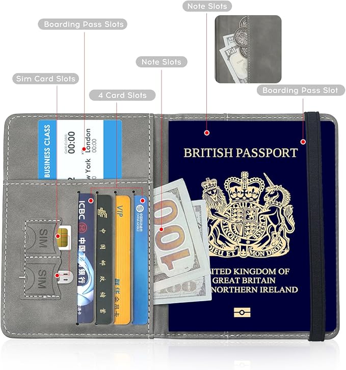 ILIYAH-Passport Cover-Passport Holder Travel Wallet-RFID Blocking Passport Case Travel Accessories Card Holder Wallet Unisex Travel Gifts（Grey）