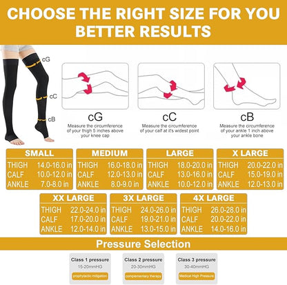 20-30 Compression Socks for Women Men, Thigh High Compression Stockings, Support Hose for Women Compression, Travel Toeless Women's Compression Socks, Light Open Toe Pregnancy Support Socks