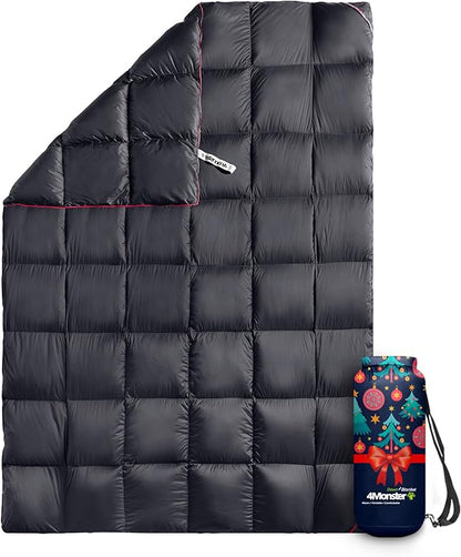 4Monster Down Camping Blanket - Outdoor Travel Quilt Puffy 650 Fill, Packable, Lightweight,Wind & Waterproof | Ideal for Stadium, Backpacking,Picnics, Beach and Hiking
