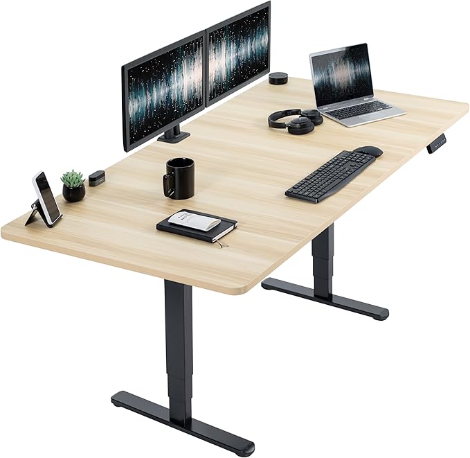 VIVO Electric 71 x 36 in Dual Motor Sit Stand Desk, Memory Height Adjustment, 2B Series, Light Wood Top Black Frame, DESK-KIT-2B7C-36