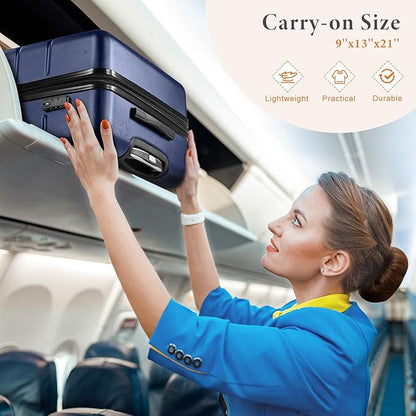 Sweetcrispy Carry on Luggage, Hard Shell ABS Suitcase with Double Spinner Wheels, Lightweight Expandable Rolling Suit Case with TSA Lock, 21 Inch Navy Blue