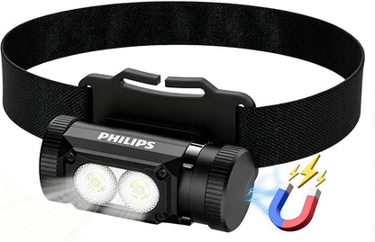 Philips SFL3255 LED Headlamp Rechargeable,1500 Lumens Super Bright Aluminium Magnetic Attraction Head Light Flashlight,Adults-Camping Accessories Gear,5 Modes for Outdoor Setting,USB Cable Included