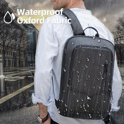 hk Backpack for Men Business Slim Backpack with USB Charger Computer Lightweight Anti-theft Travel Backpacks 15.6 inch Water Resistant Laptop Bag for Work Office College-Black