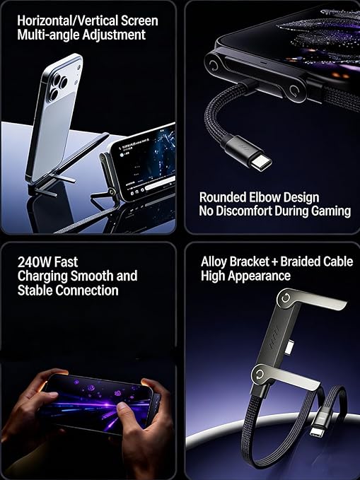 2-in-1 Invisible Holder Charger Cable, Charge Stand 2 in 1 Cable, Invisible Stand Charging Cables, Fast Charge USB C 90 Degree Cables, Multi-Functional High Speed for Gaming