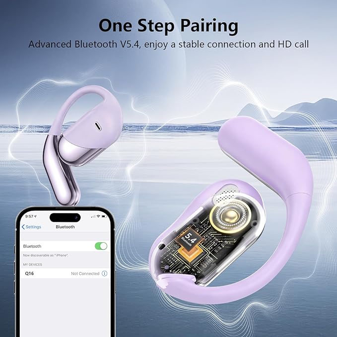 Open Ear Headphones,Over Ear Buds Clip Wireless Earbuds Bone Conduction Built-in Mic Earhook,Bluetooth 5.4 LED Display,60H Playtime Touch Control Design for Cycling,Running,Workout Fitness,office