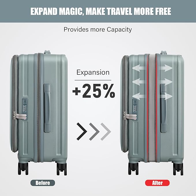 Carry-On Luggage Front Opening 20-inch Suitcase with TSA Lock PC Hardside Rolling Luggage Travel Suitcase, Small Hardside Expandable Luggage with Spinner Wheels (Black)