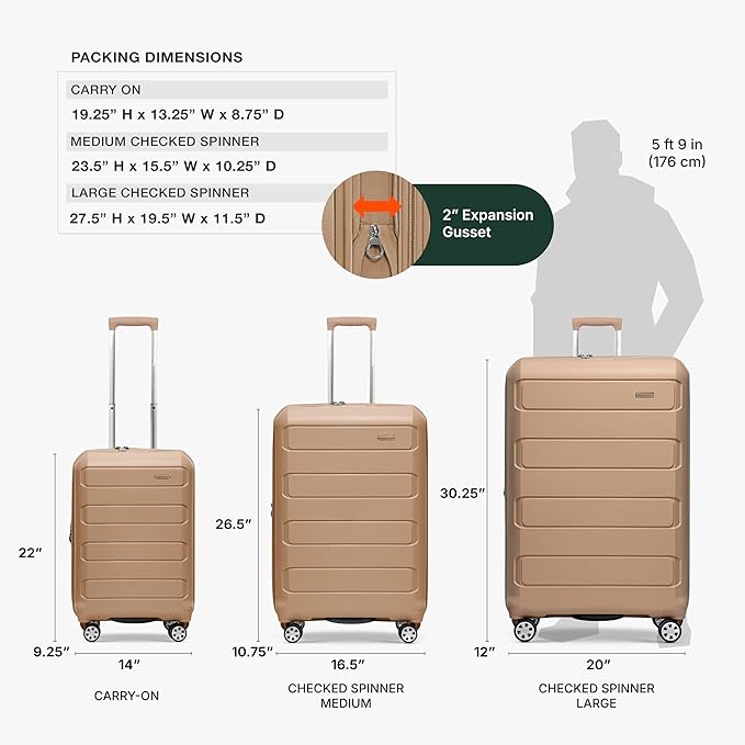 Traveler's Choice Pagosa Indestructible Hardshell Expandable Spinner Luggage, Latte Beige, 30-Inch Large