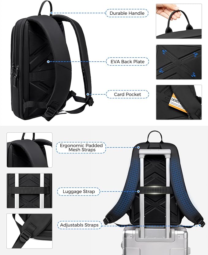 Slim Laptop Backpack for Men, Lightweight Backpack with USB Charging Port,Water Resistant 15.6 Inch Laptop Bag - Black