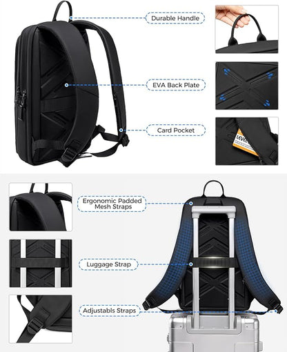 Slim Laptop Backpack for Men, Lightweight Backpack with USB Charging Port,Water Resistant 15.6 Inch Laptop Bag - Black
