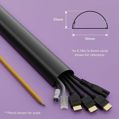 D-Line Half Round Cord Hider, Patented Cable Cover, Hide TV Wall Mount Wires, Raceway for Cords, Decorative Wire Covers, Paintable, Adhesive Cable Concealer, 2in W x 1in H x 39in L, Black