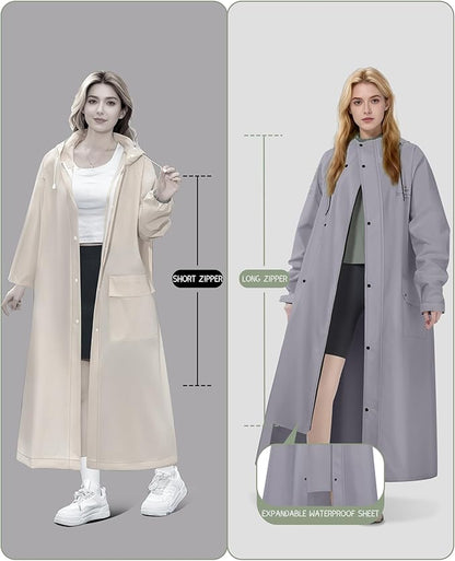 Men's Rain Jacket with Hooded Waterproof Lightweight Packable Long Raincoat Poncho for Women Adults