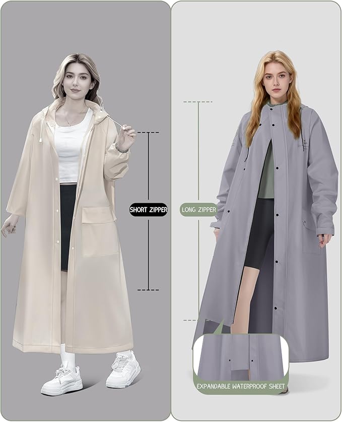 Men's Rain Jacket with Hooded Waterproof Lightweight Packable Long Raincoat Poncho for Women Adults