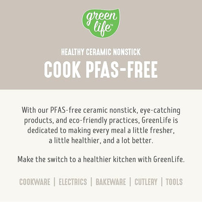 GreenLife Soft Grip 16 Piece Cookware Set, Non-Toxic PFAS-Free Ceramic Nonstick, Frying, Sauce, Saute, Utensils, Glass Lids, Stay-Cool Handles, Wobble Free, Dishwasher & Oven Safe, Cream