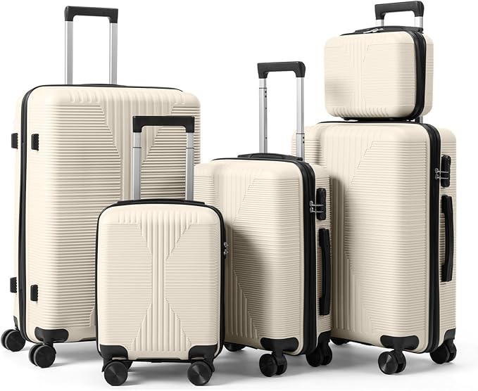 Karl home Luggage Sets 5 Piece, PP Hard Case Suitcase Set with Built-in Lock Spinner Wheels, Lightweight Durable Carry on Luggage for Business Travel - White (12/16/20/24/28")